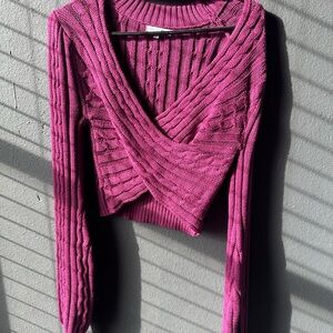 Fashion Nova Fuchsia V-Neck Sweater